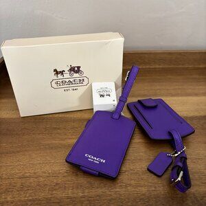 Coach Ultraviolet Purple Leather Luggage Tags Set of Two NEW